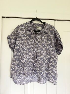 Rachel Zoe Linen Light Purple Floral Button-Up Shirt